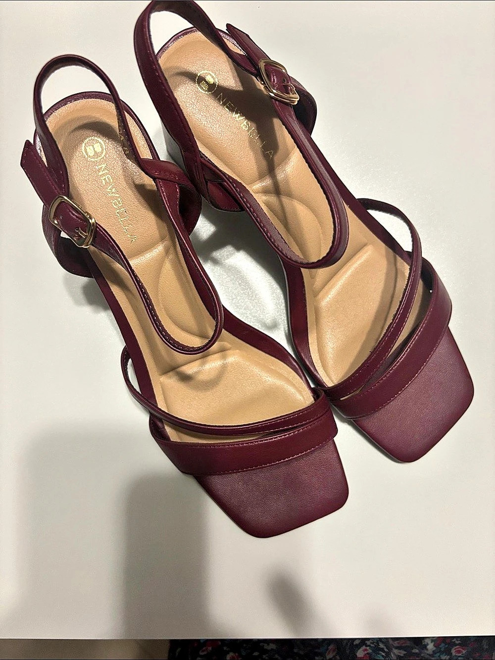 Burgundy Strappy Block Heel Sandals